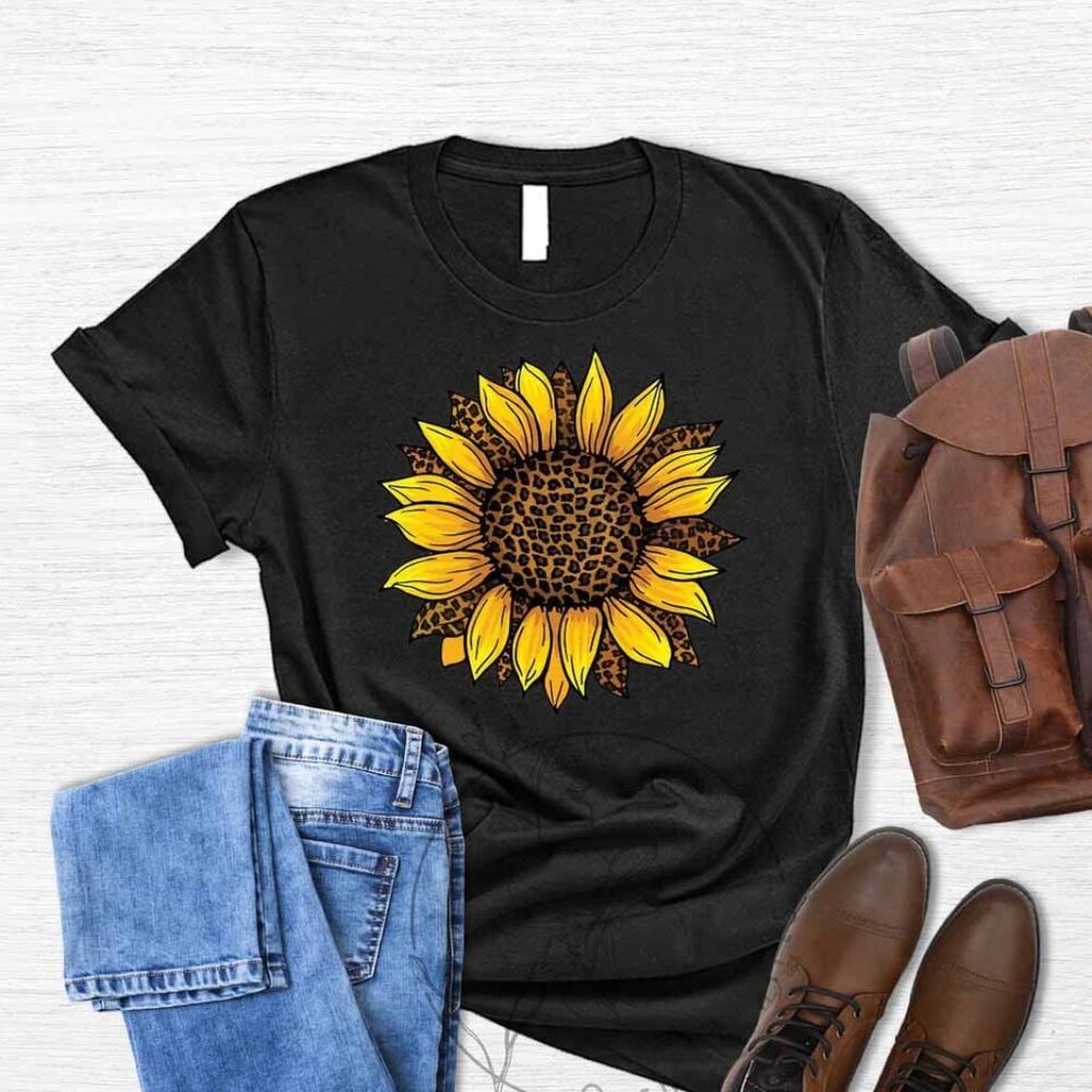 Leopard Sunflower Tee Shirt, Sunflower Lovers T-Shirt